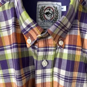 CINCH Men's Thick Cotton M Long Sleeve Button Up Shirt Long Sleeve Purple Orange
